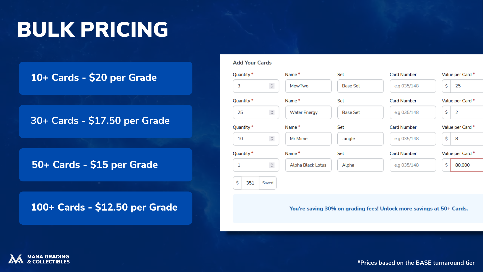 New Bulk Order Pricing From $12 A Card! - Mana Grading & Collectibles